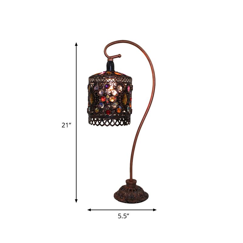 Lampada da comodino a cilindro in metallo bohémien con illuminazione notturna a 1 testa color ruggine per soggiorno