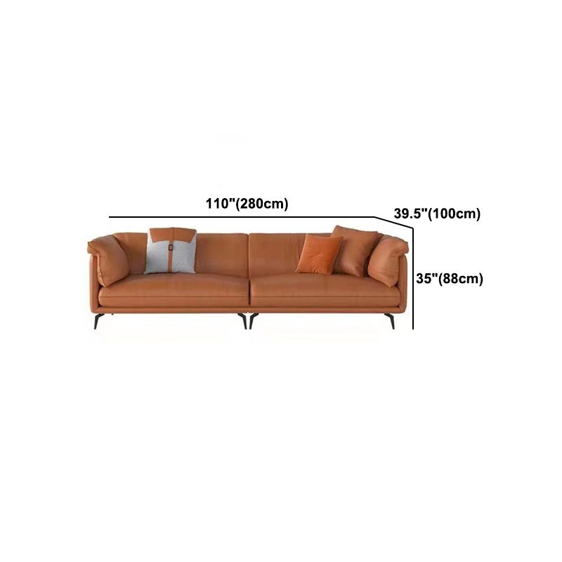 Pillow Top Arm Sectional Sofa 34.65"High Genuine Leather Cushion Back Sofa,Brown
