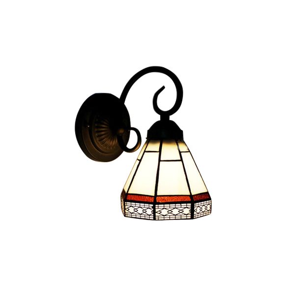 Glass Cone Sconce Light with Curved Arm 1 Bulb Tiffany Classic Wall Sconce in Beige for Dining Room