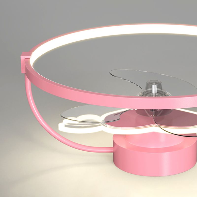 Heart Wings Shaped Ceiling Fan Lamp Cartoon Metal Children Bedroom LED Flush Mount Light