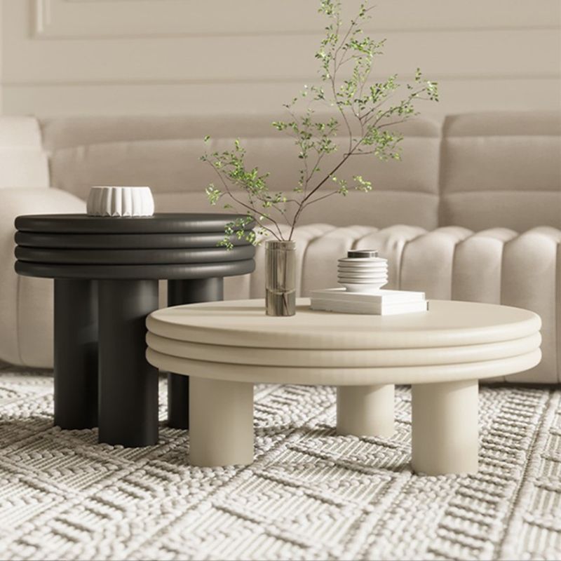 Contemporary Simple 3 Legs Coffee Table Round Wood Cocktail Table Set