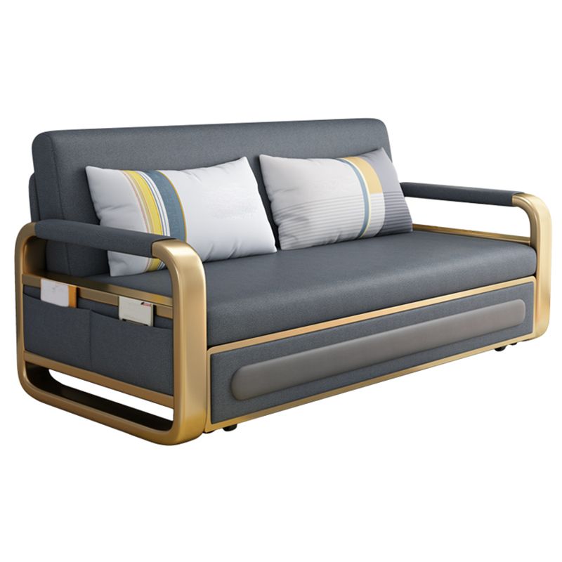 Gray Convertible Sofas Faux Leather Sleeper Sofa with Storage