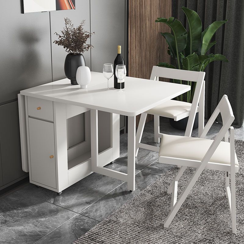 Foldable Artificial Wood Table in White Medieval Modern Rectangle Table with Trestle Base