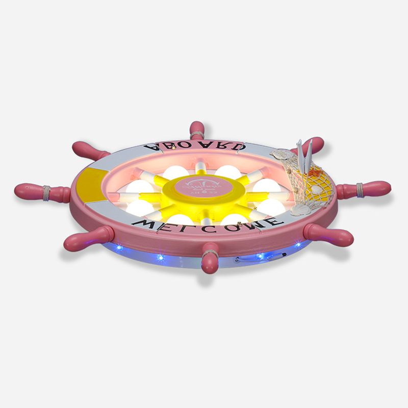 Salle des enfants Plafond Fixation de la lumière Creative Boy Bedroom Study Cartoon Pirate Ship Rudder Mediterranean Style LED LED