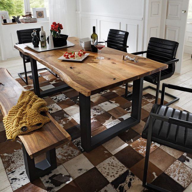 Industrial Pine Wood Table for Restaurant Dining Table with Double Pedestal