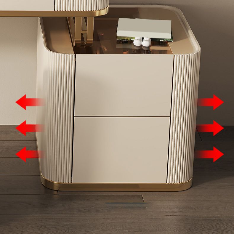 Minimalism Glass Vanity Table with Mirror & Stool 5 Drawers Beige Dressing Table