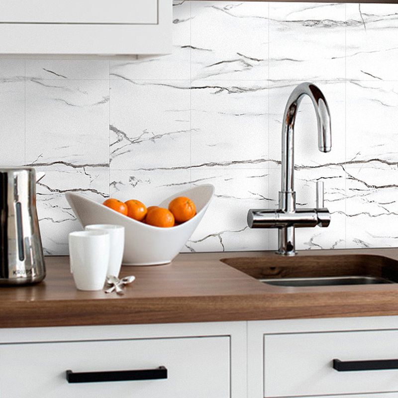 White Marble Wallpaper Panels Self-Adhesive Modern Kitchen Wall Covering, 8' x 8"