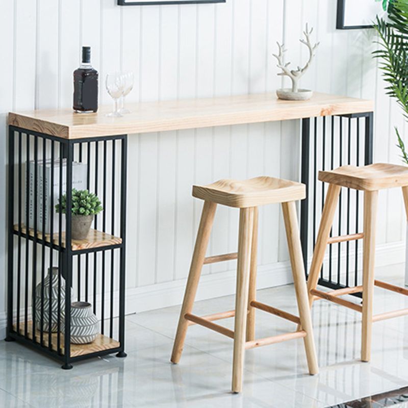 Wood Top Bar Height Table Modern Style Bistro Pub Table with 2 Shelves