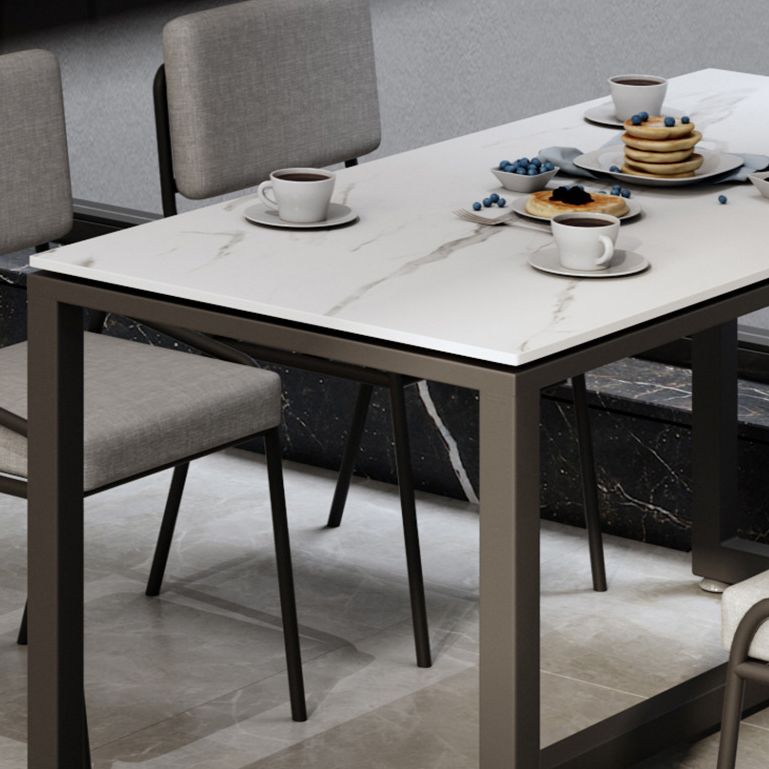 Industrial Rectangle Dining Table Sintered Stone Dining Table with Trestle Base for Dining Room