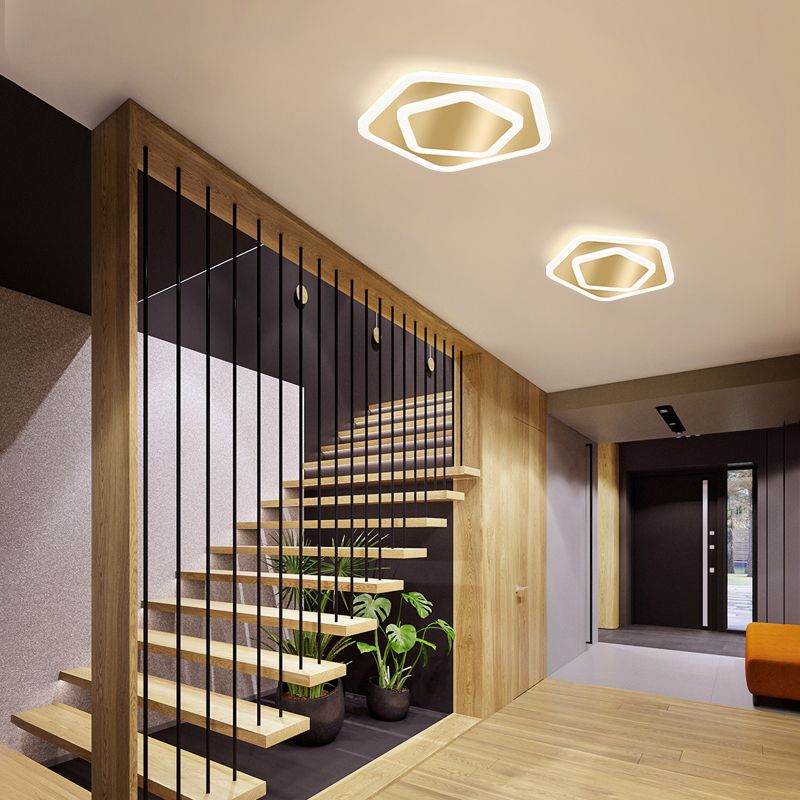 Golden Geometric Flush Ceiling Light Modern Acrylic LED Flushmount Light for Stairs