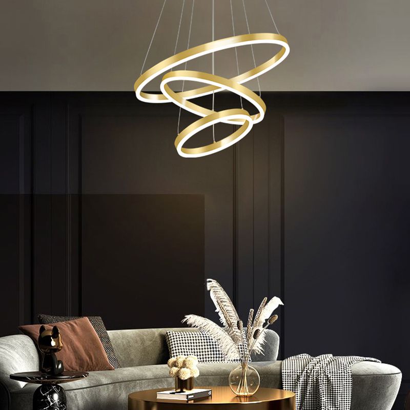 Multi-tier kroonluchter verlichtingsarmaturen Moderne ring kroonluchter lamp met witte acrylschaduw