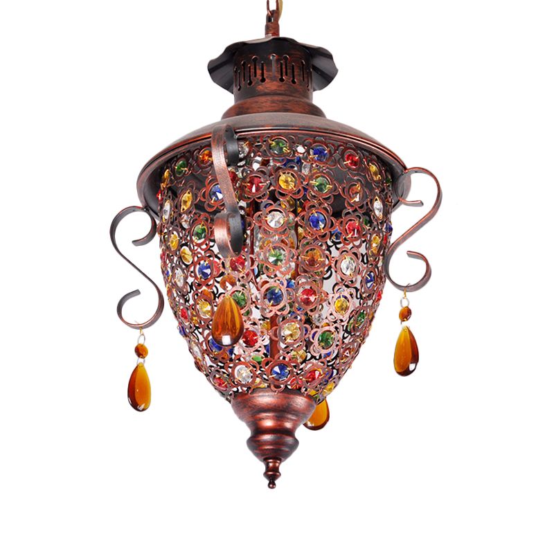 Copper 1-Bulb Down Lighting Bohemian Metal Pine Cone Hanging Light Fixture for Hallway