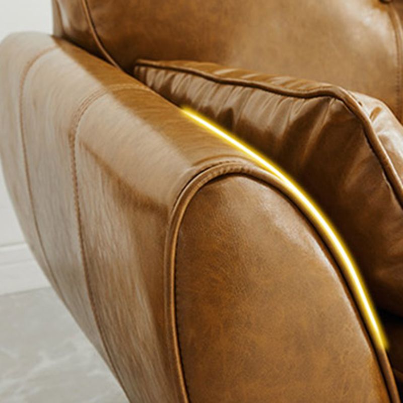 Contemporary Faux Leather Sofa Flared Arm Button-tufted Loose Back Sofa for Living Room