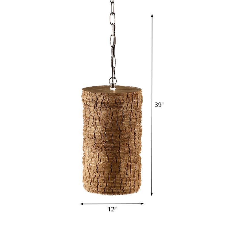 1 Leichtzylinder hängende Lichtkit Industrial Braun Harz anhängende Deckenlampe mit Holzstapeldesign