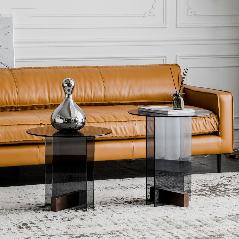 Living Room End Table Modernistic Round Abstract Glass Side Table