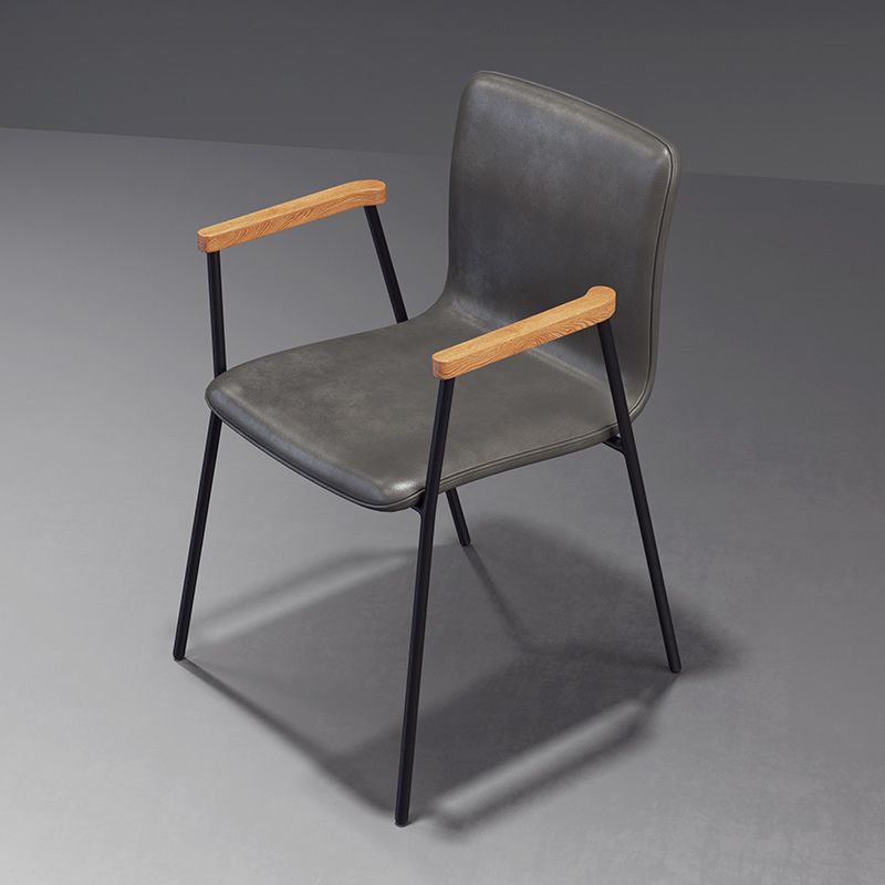 Industrial Style Leather Dining Side Chairs Solid Back Armless Chairs for Home Use