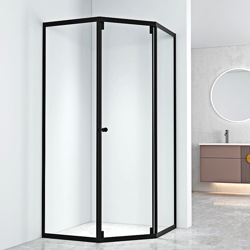 Black Framed Shower Enclosure Corner Single Sliding Shower Stall With Door Handles