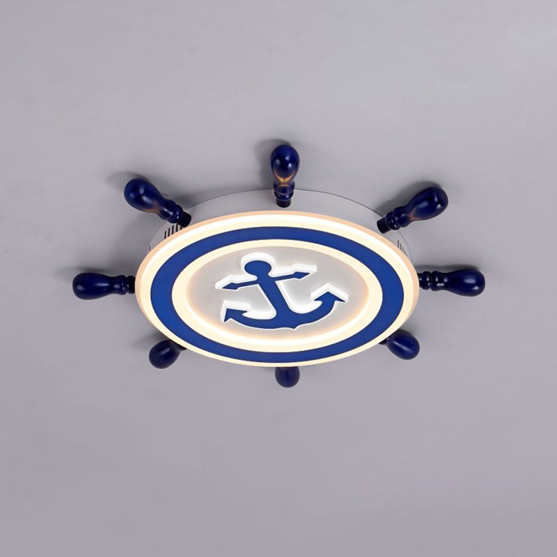 Éclairage encastré en bois de gouvernail, luminaire LED bleu de dessin animé pour chambre d'enfant