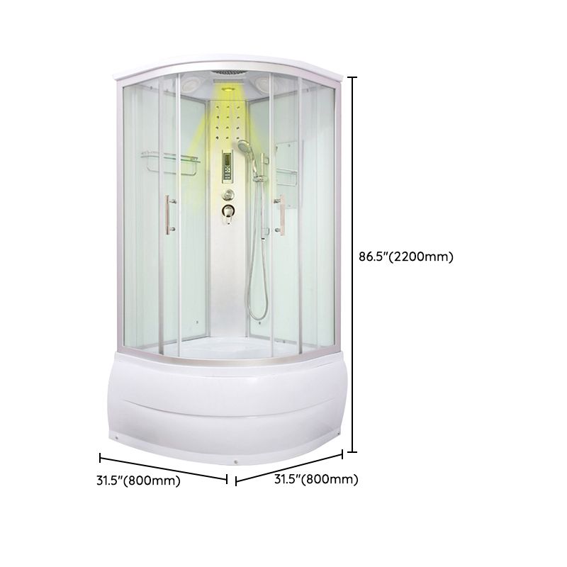 Round Shower Stall Double Sliding Shower Stall with White Base and Rain Shower