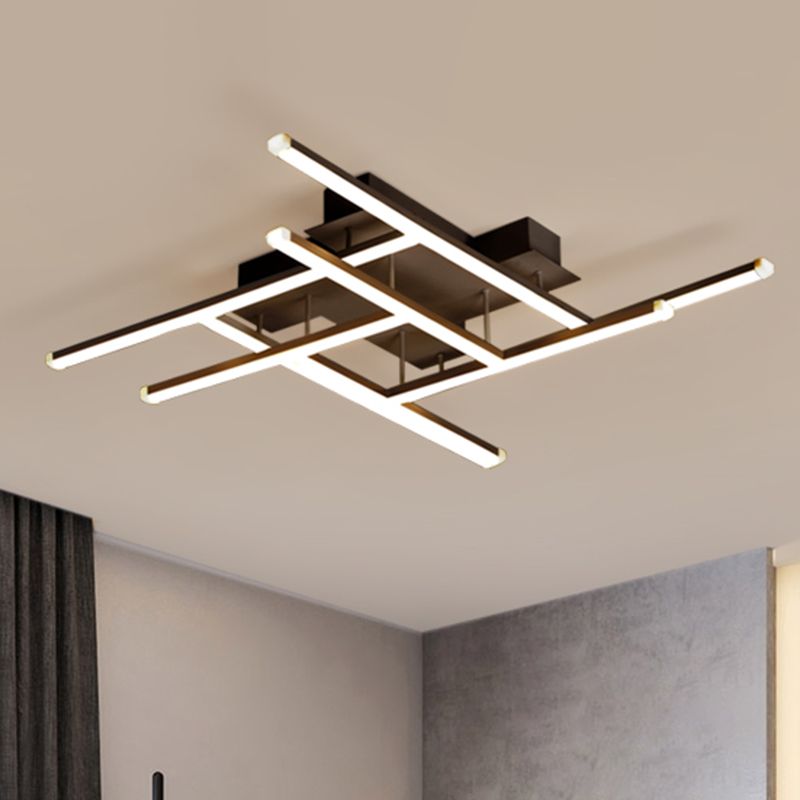 Novelty Modern Crisscrossed Semi Flush Acrylic Bedroom LED Close to Ceiling Light in Black