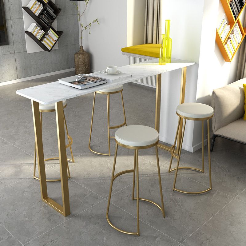 Glam Upholstered Dining Stool Metal Bar Stool with Gold Metal Base