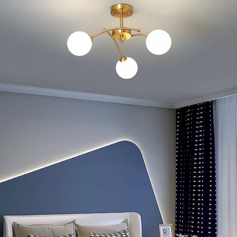 Nordic Style Copper Ceiling Light Ball Shape Ceiling Lamp for Bedroom