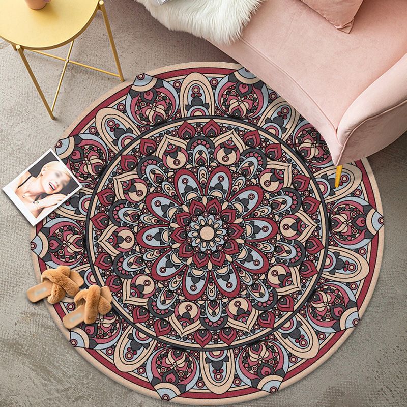 Denim Blue Graphic Rug Polyester Modern Rug Washable Rug for Living Room