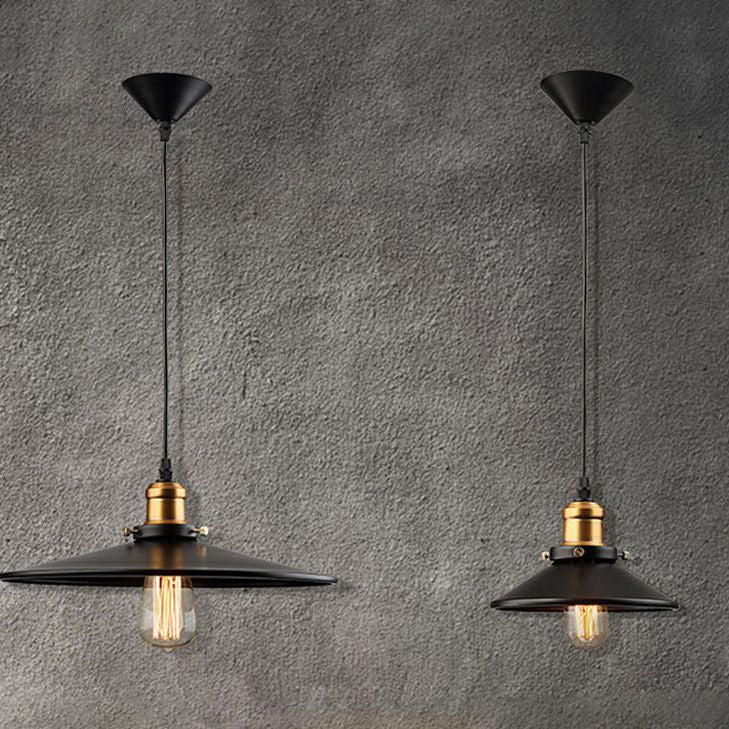 Cono nero a ciondolo singolo luce in stile retrò industriale lampada sospesa per sala da pranzo