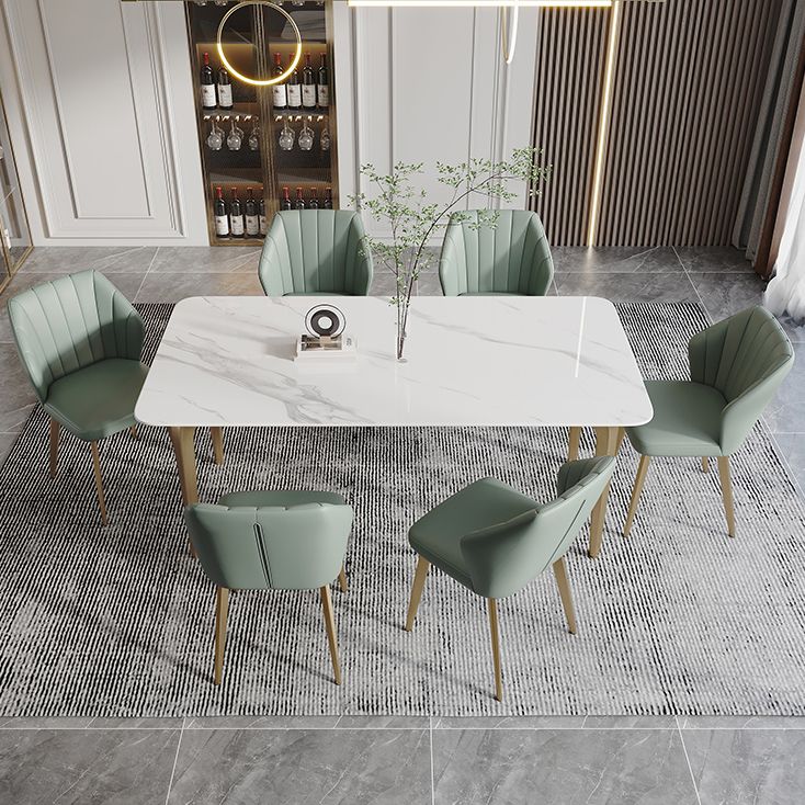 Modern Style Traditional Height Dining Set with Fixed Rectangle Shape Table and 4 Gold Legs Base