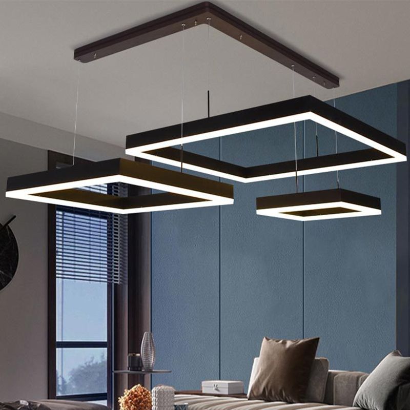 Rectangular Contemporary Chandelier Light Fixtures Restaurant Hanging Chandelier with Acrylic Shade