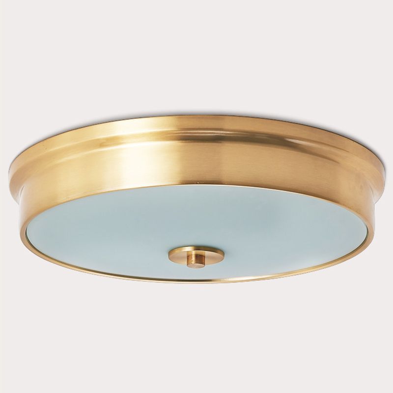 Plafonnier en verre doré de style rétro colonial, plafonnier circulaire en cuivre pour chambre à coucher