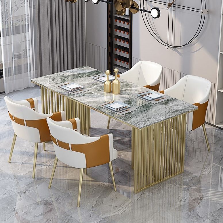 Mesa de comedor de piedra sinterizada de lujo Mesa de interior rectángulo con base de pedestal doble