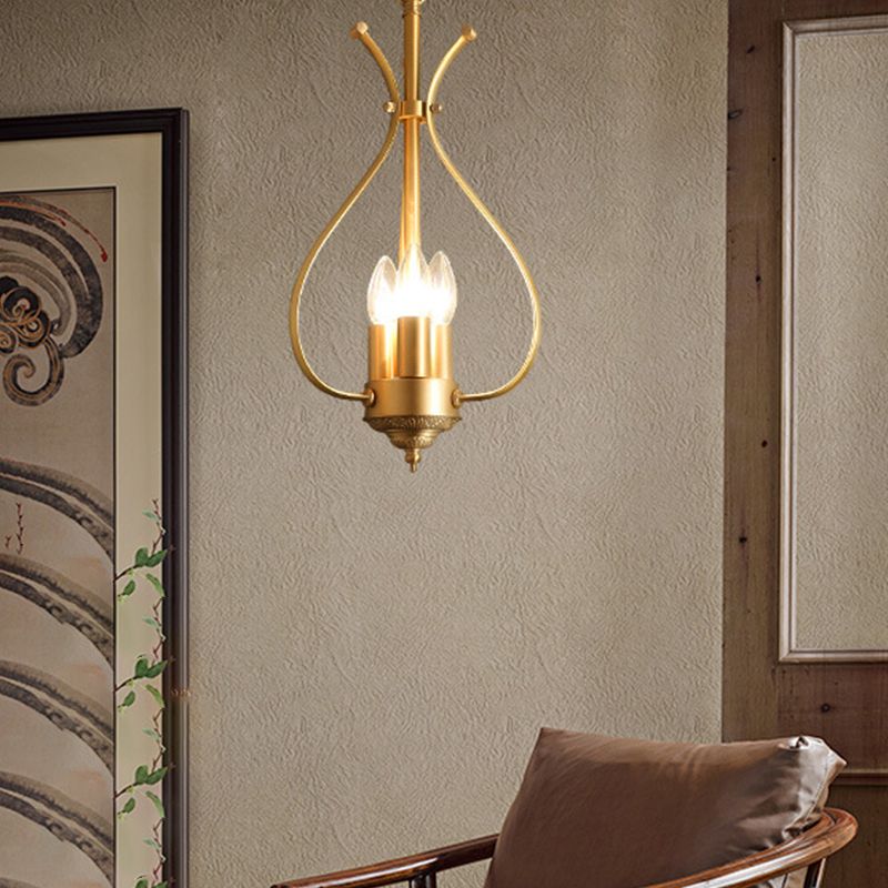Candle Metal Chandelier Lighting Classic 4 Lights Dining Room Pendant Lighting in Gold