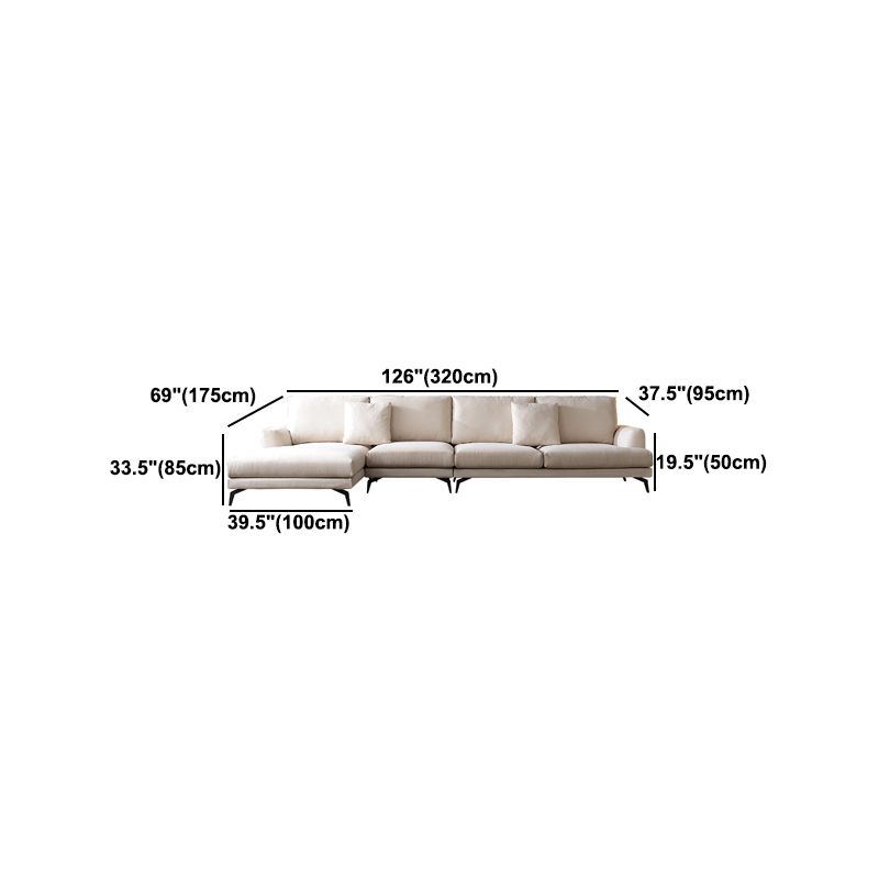 Ivory 4-seat Square Arm Sectional Scandinavian Fabric Sofa & Chaise