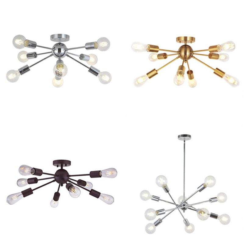 8 Light Ceiling Lighting Retro Iron Sputnik Design Semi Flush Mount Lighting for Living Room