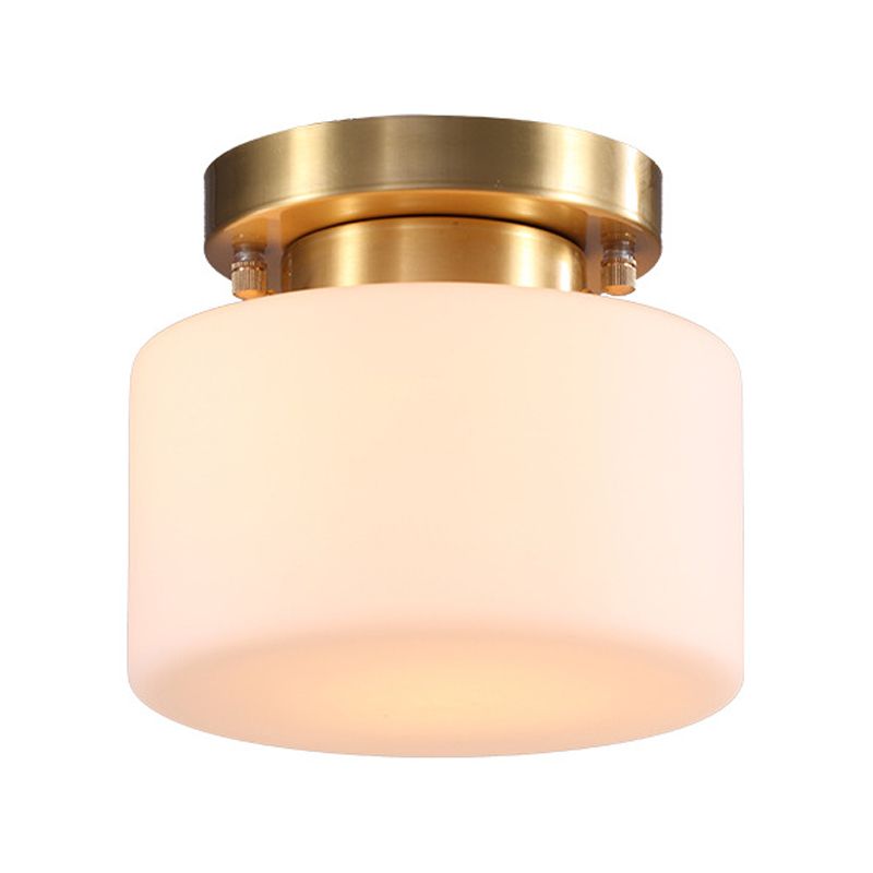 Gold Close to Ceiling Lighting Minimalist Glass Cylinder Semi-Flush Mount