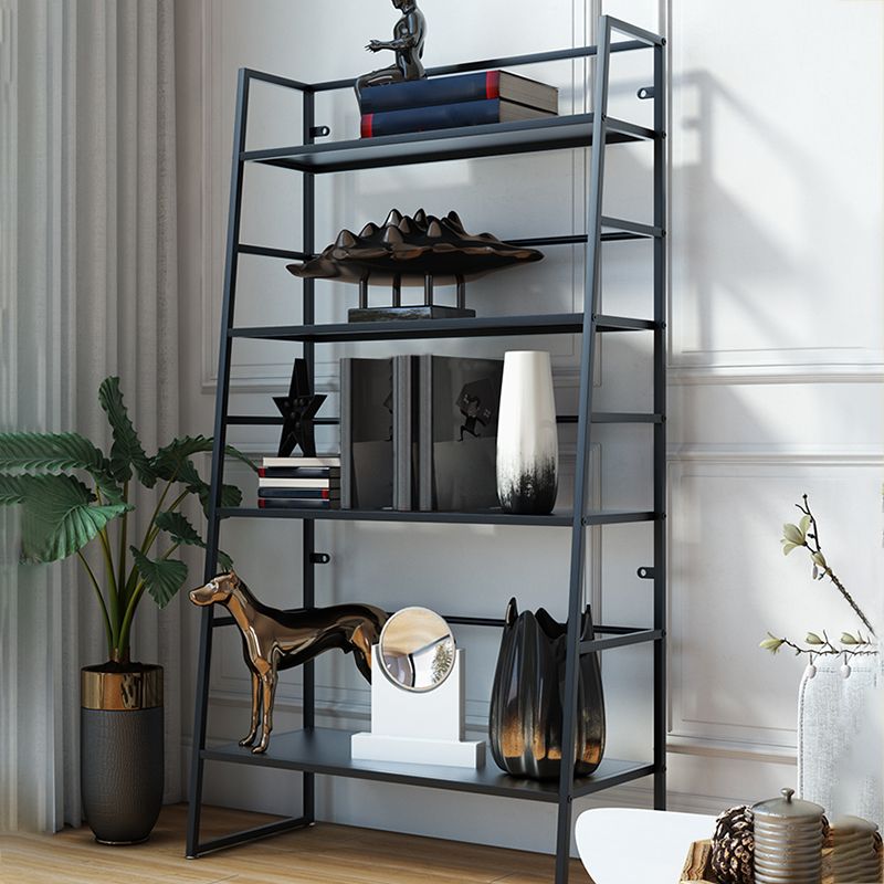 Modern Bookshelf Ladder Metal Open Back Shelf Bookcase with Shelves for Living Room