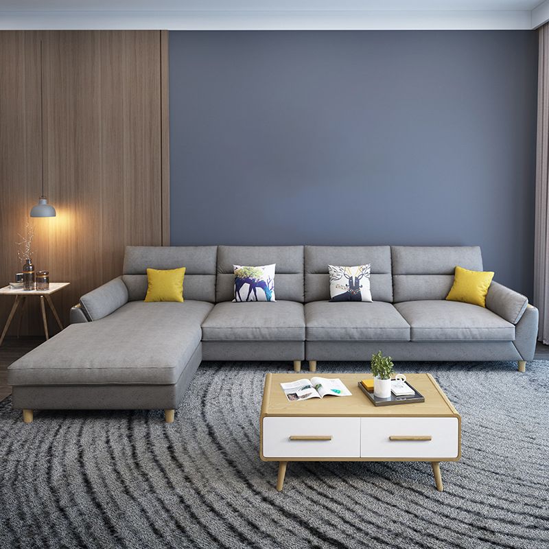 Linen Slipcovered Sectional Flared Arm Sectional with Storage