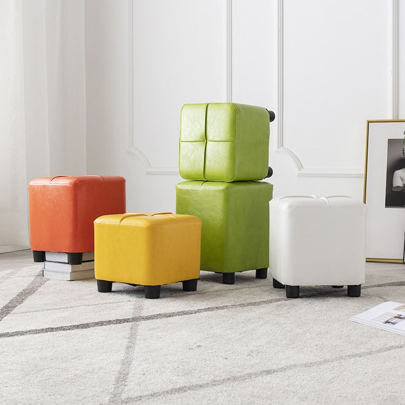Modern Stain Resistant Ottoman Circle Shape Yellow Leather Cube