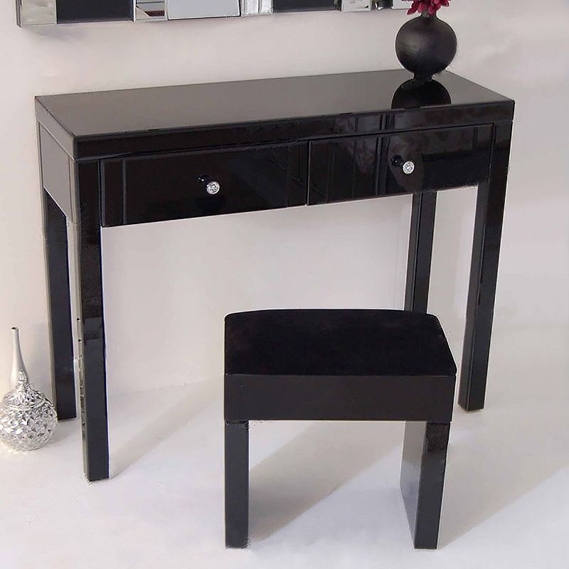 Glass Vanity Set with Tri-Fold 13.77" Wide Make-up Vanity with 2 Storage Drawers