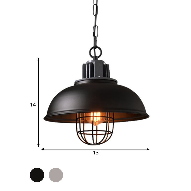 Luce a ciondolo a 1 bulbo bianco/nero Factory Iron Iron Bowl Spepense Lampada sospensione con cornice a gabbia di filo