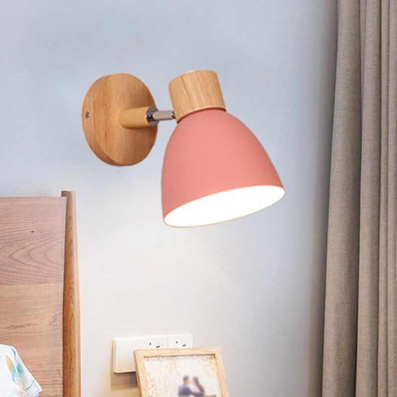 1-Light Metal Sconce Lighting Modern Wood Wall Light for Dining Room