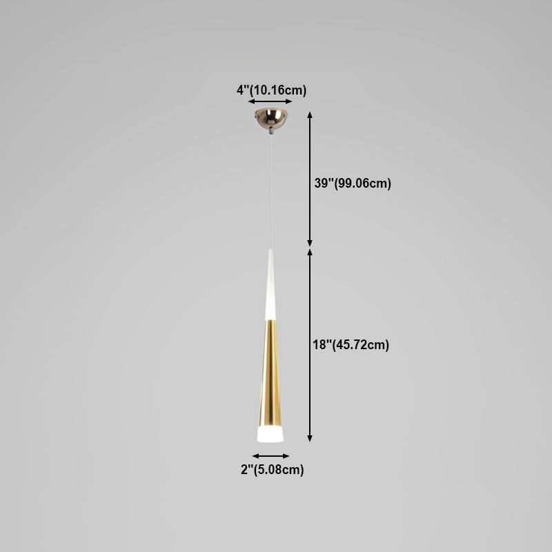 Simplicité LED Pendant Gold Small Drop Drop Lampe avec une teinte acrylique conique pour la salle à manger