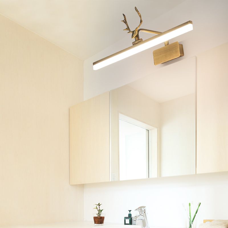 Metal Vanity Light with Antler Mid Century Modern Wall Mount Light in Gold