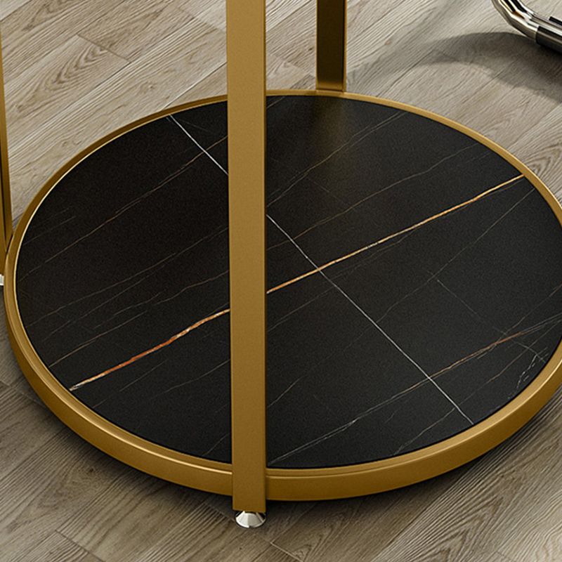 Modern Metal Frame End Table Slate Round Double Tier End Table
