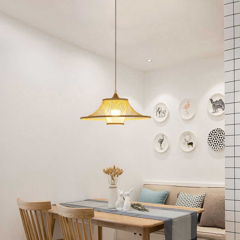 Wood Flared Suspension Lighting Minimalist 1-Light Bamboo Ceiling Pendant for Bedroom