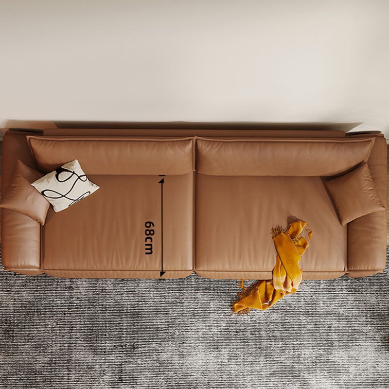 Brown Flared Arm Sofa Faux Leather and Genuine Leather Seating with Pillows