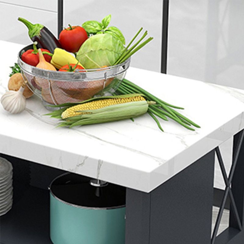 Modern Rolling Kitchen Cart Marble Kitchen Island Cart with Double Sided Cabinet