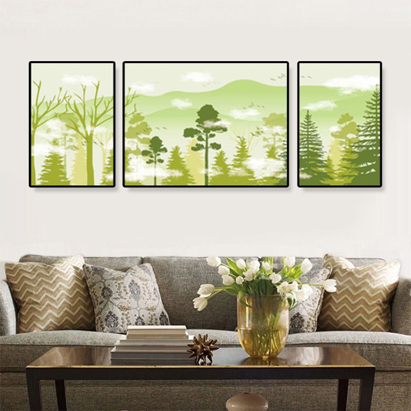 Décoration murale de forêt mystérieuse tropicale, couleur douce, art sur toile pour salon, ensemble de 3