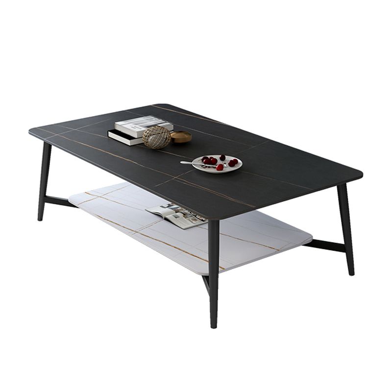 Glam 4 Legs 1 Coffee Table Slate Rectangle Cocktail Table with Shelf